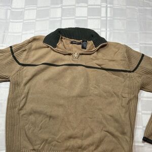 Men's Tan Sweater with Dark Green Accents